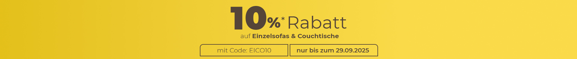 Aktionsbanner mit dem Hinweis 10% auf Ecksofas und Accessoires