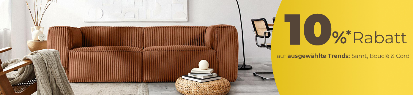 Aktionsbanner mit dem Hinweis 10% auf Sofas mit Funktion & Hocker