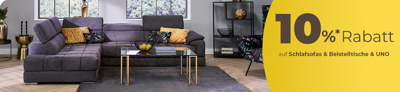 Aktionsbanner mit dem Hinweis 10% auf Sofas mit Funktion & Hocker