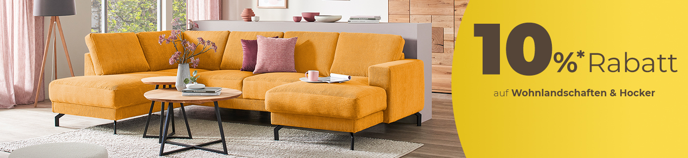 Aktionsbanner mit dem Hinweis 10% auf Sofas mit Funktion & Hocker