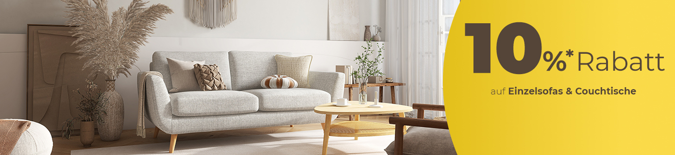 Aktionsbanner mit dem Hinweis 10% auf Sofas mit Funktion & Hocker
