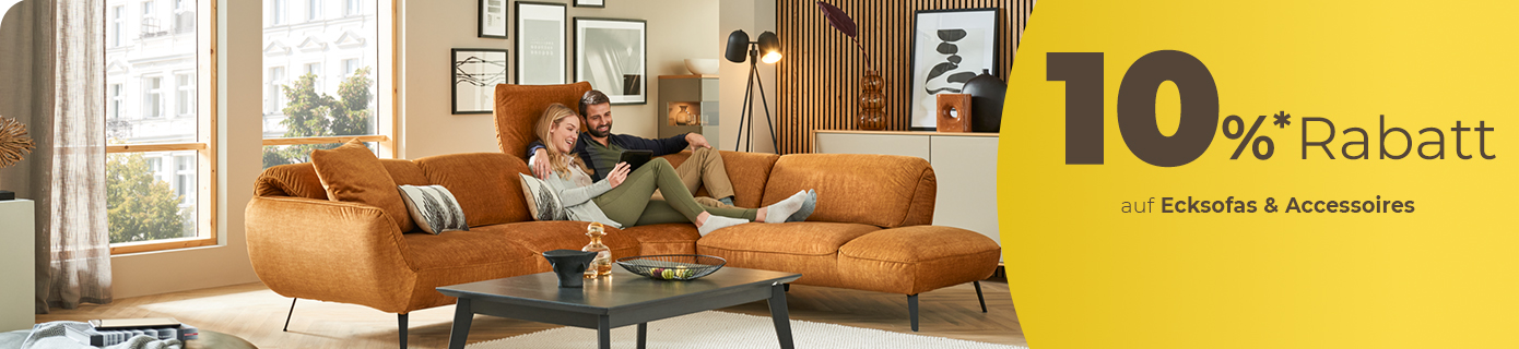 Aktionsbanner mit dem Hinweis 10% auf Sofas mit Funktion & Hocker