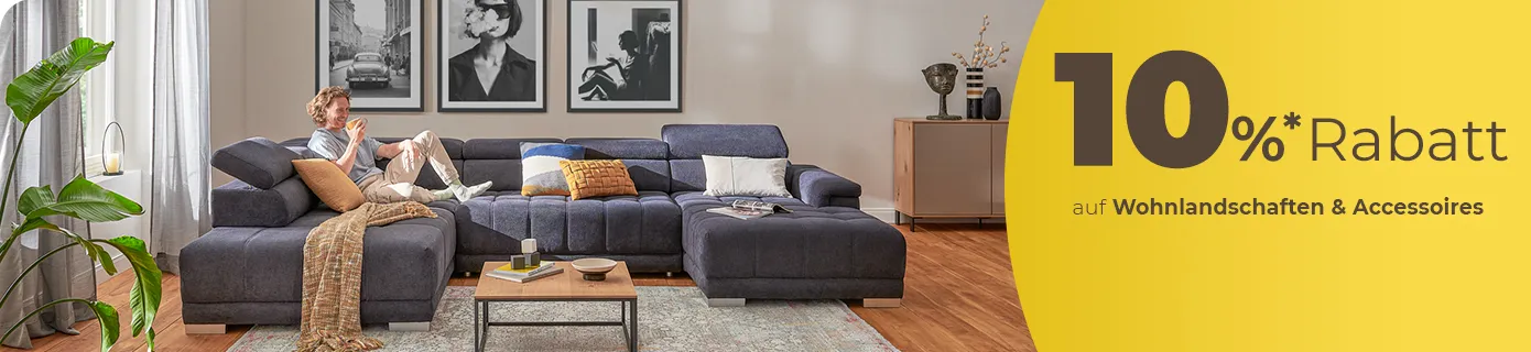 Aktionsbanner mit dem Hinweis 10% auf Sofas mit Funktion & Hocker