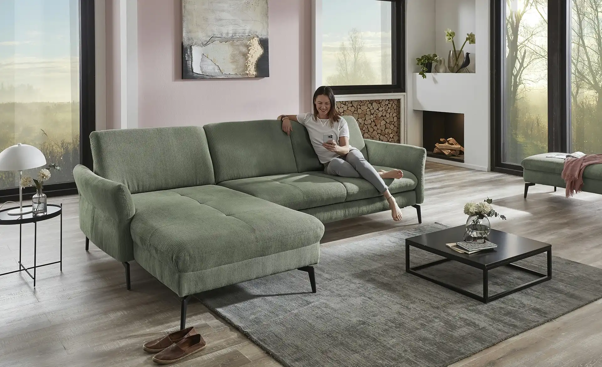 meinSofa Ecksofa Cord DANTE | Grn, links