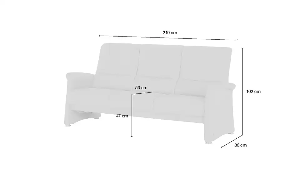 himolla Vorziehsofa 6001 aus Echtleder, Bemaßung