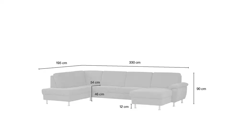 Diva Wohnlandschaft Diva grau - Webstoff, Bemaßung