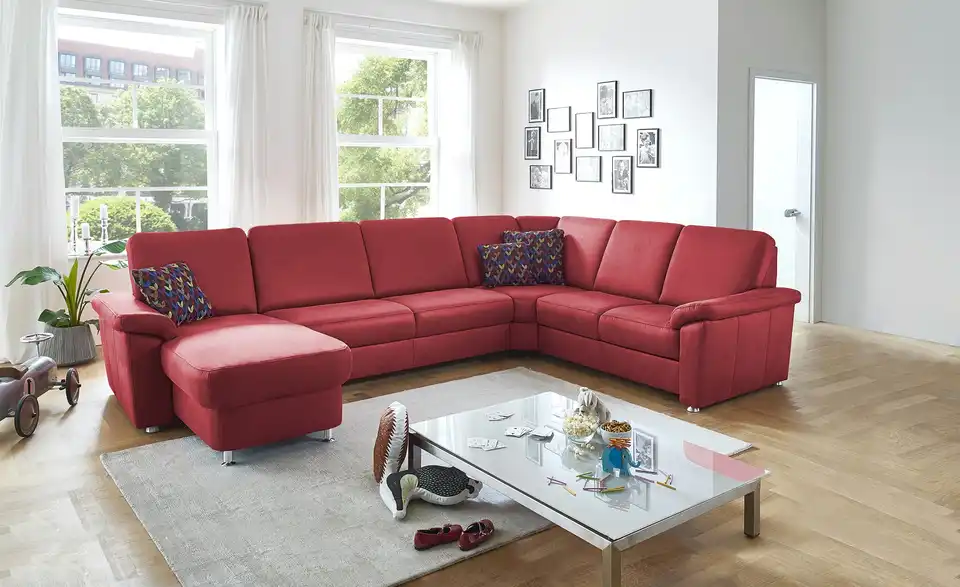 meinSofa Wohnlandschaft Rita rot - Mikrofaser, in Wohnsituation