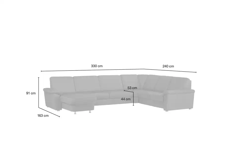 meinSofa Wohnlandschaft Rita rot - Mikrofaser, Bemaßung