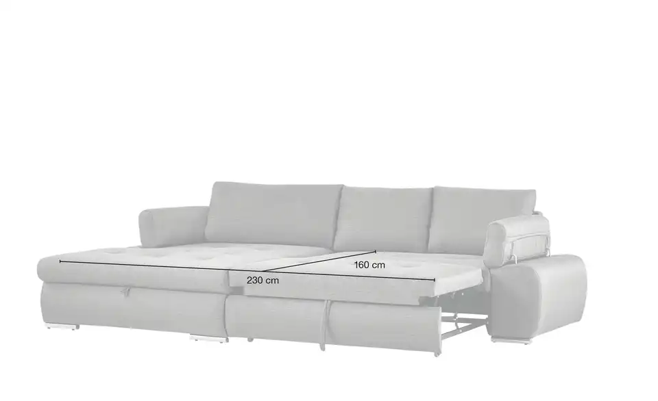 smart Ecksofa Ibby grau - Flachgewebe, Bemaßung