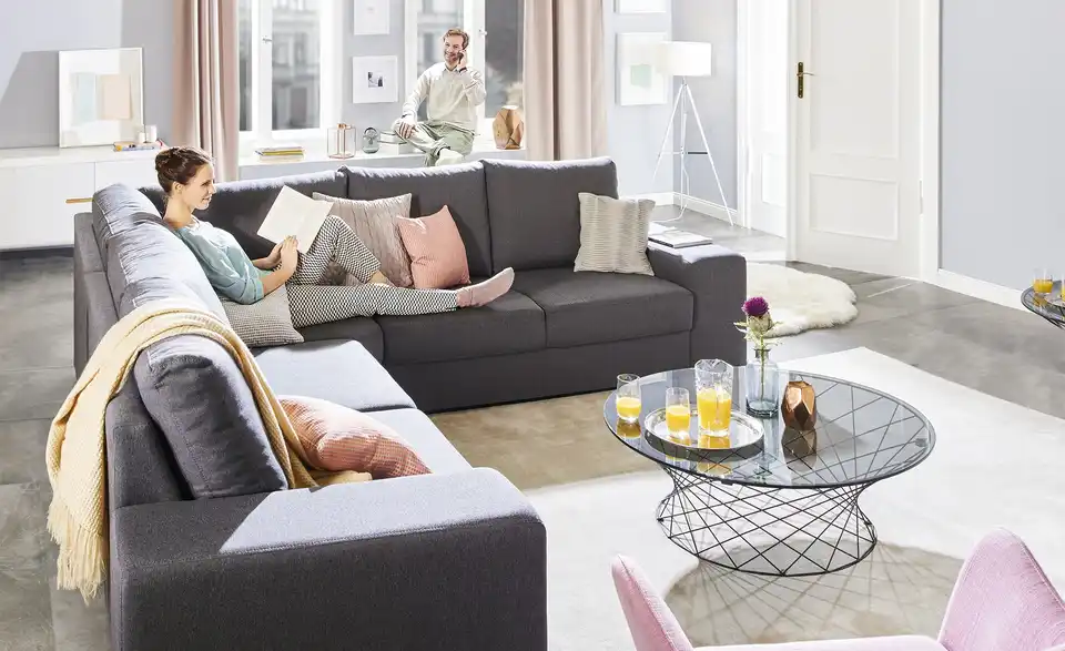 Ecksofa Reneé anthrazit - Webstoff, in Wohnsituation