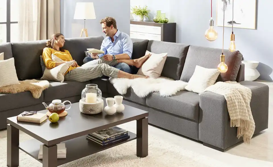 Ecksofa Reneé anthrazit - Webstoff, in Wohnsituation