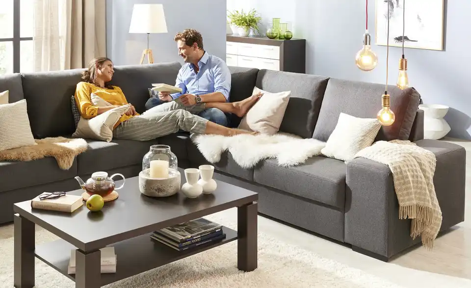 Ecksofa Reneé anthrazit - Webstoff, in Wohnsituation