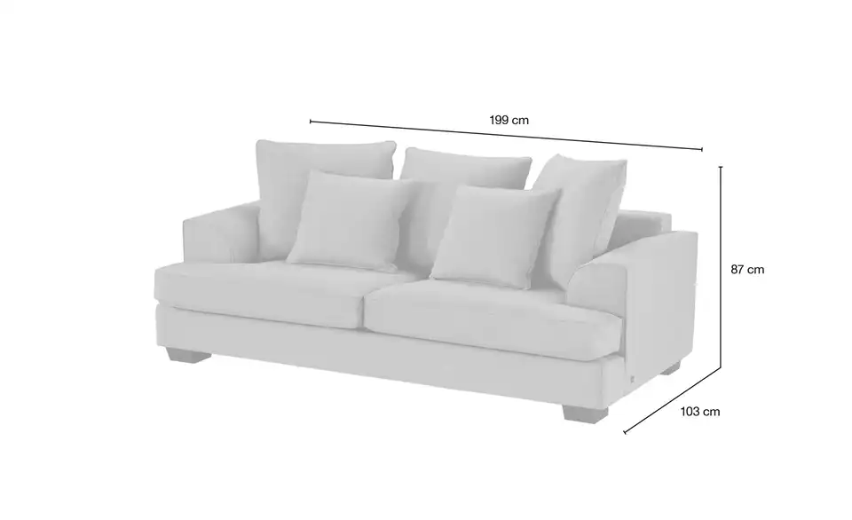 SOHO Sofa Franka braun - Webstoff, Bemaßung
