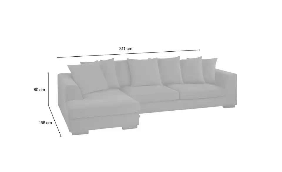 SOHO Ecksofa Paulina hellgrau - Webstoff, Bemaßung