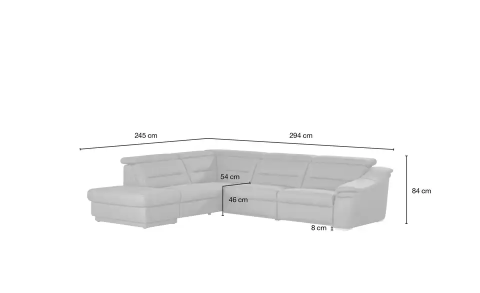 meinSofa Ecksofa Ivonne-S grau - Mikrofaser, Bemaßung