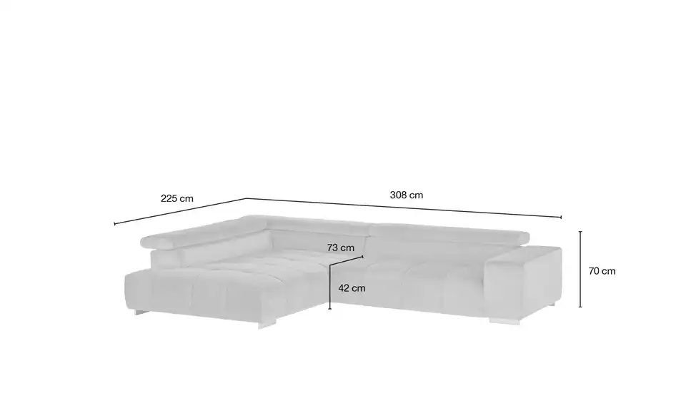 uno Ecksofa Origo, Bemaßung