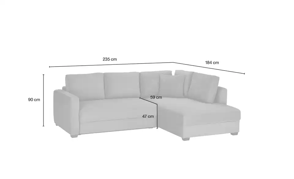 bobb Ecksofa mit Boxspringpolsterung Lisa de Luxe, Bemaßung