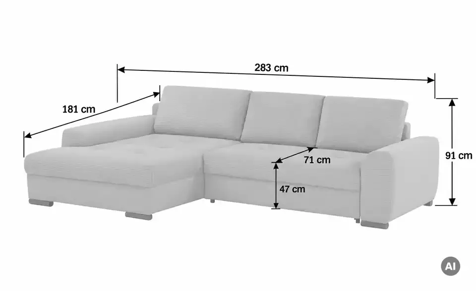 bobb Ecksofa Soumia, Bemaßung