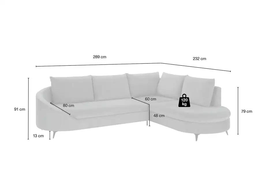 smart Ecksofa Felicia, Bemaßung