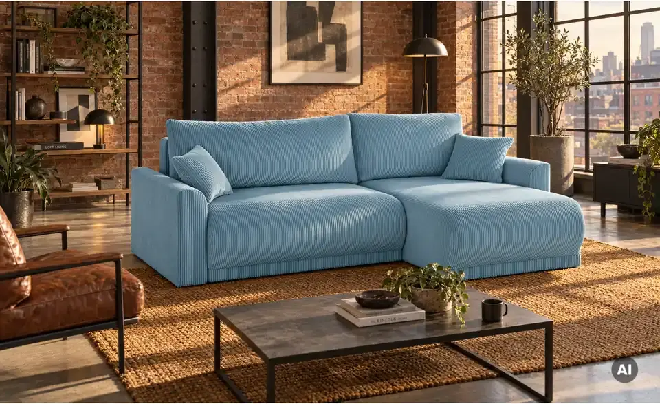 Ecksofa Malyn mit Schlaffunktion, in Wohnsituation