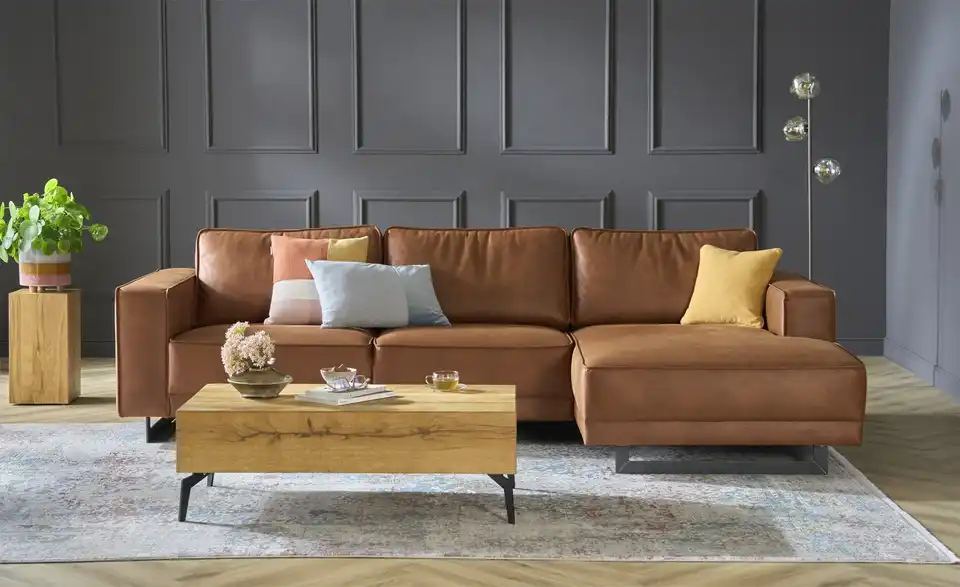 SOHO Ecksofa Sanja aus recyceltem Leder, Frontansicht