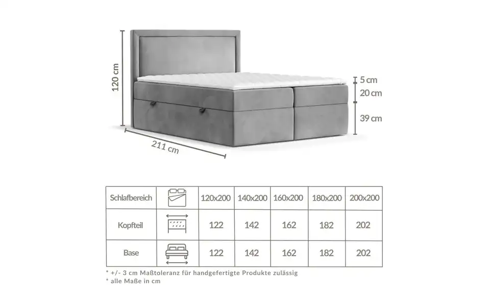 Boxbett mit Stauraum, Bemaßung