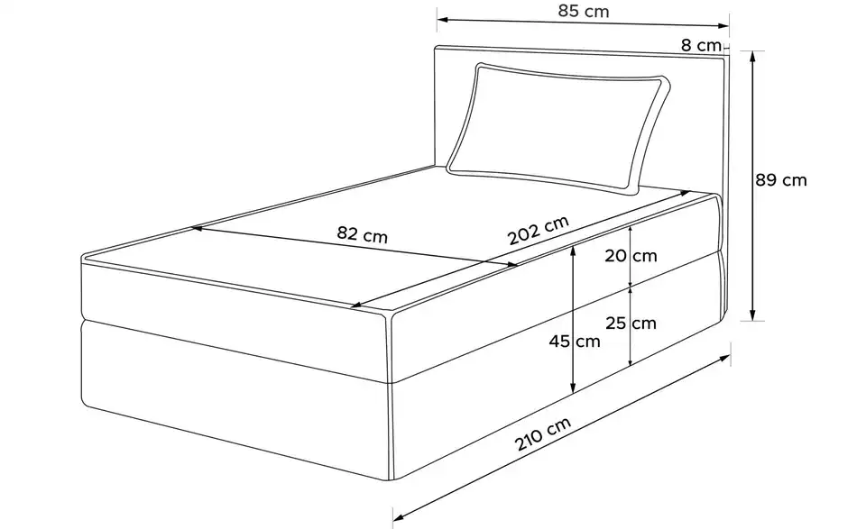KONSIMO Boxbett Roti, Bemaßung