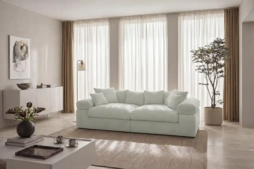 smart Big Sofa Lianea in modernem Cord, in Wohnsituation