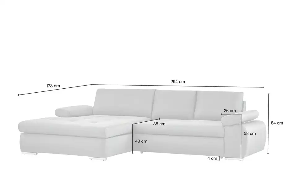 smart Ecksofa Infinity, Bemaßung