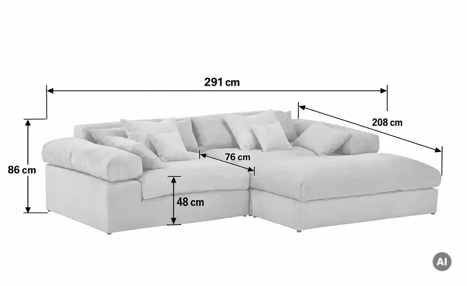 smart Ecksofa Lianea, Bemaßung