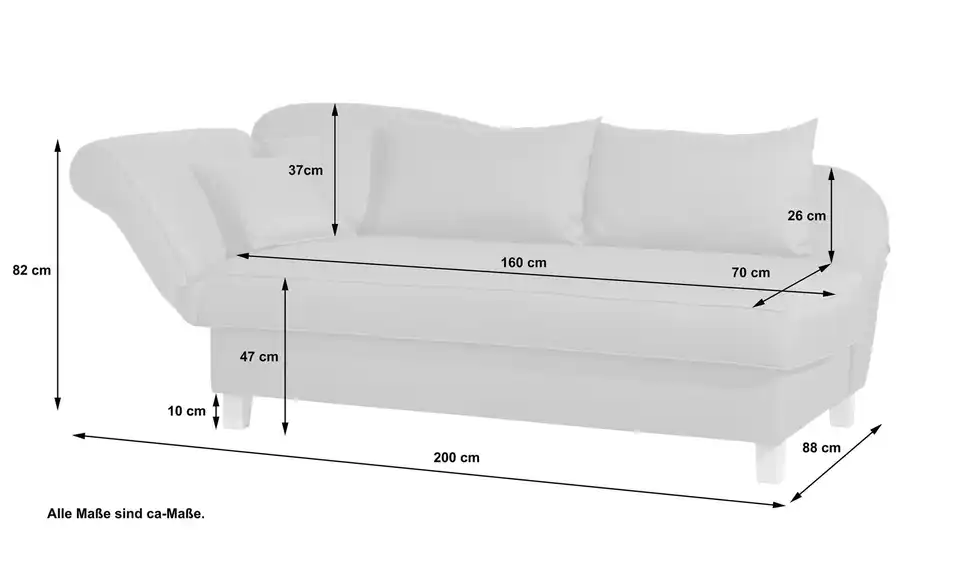Max Winzer Recamiere Selma, Bemaßung