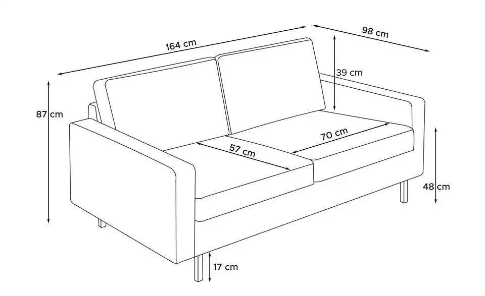 KONSIMO Einzelsofa Invia, Bemaßung