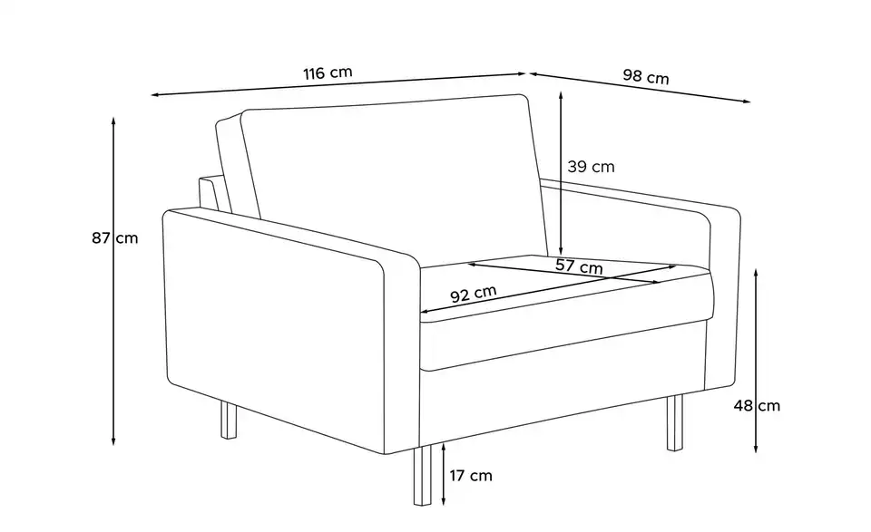 KONSIMO Sessel Invia, Bemaßung