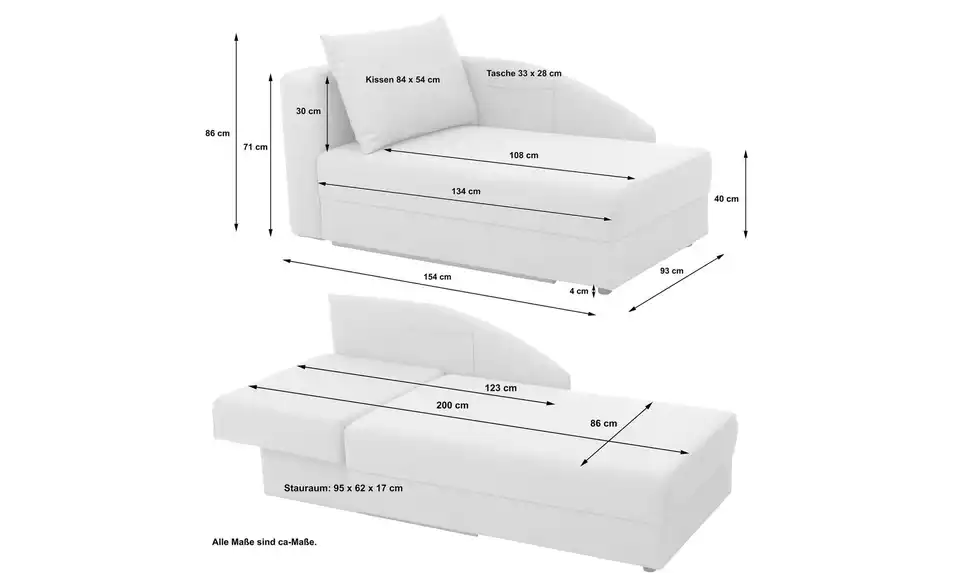 Max Winzer Recamiere Tobi, Bemaßung