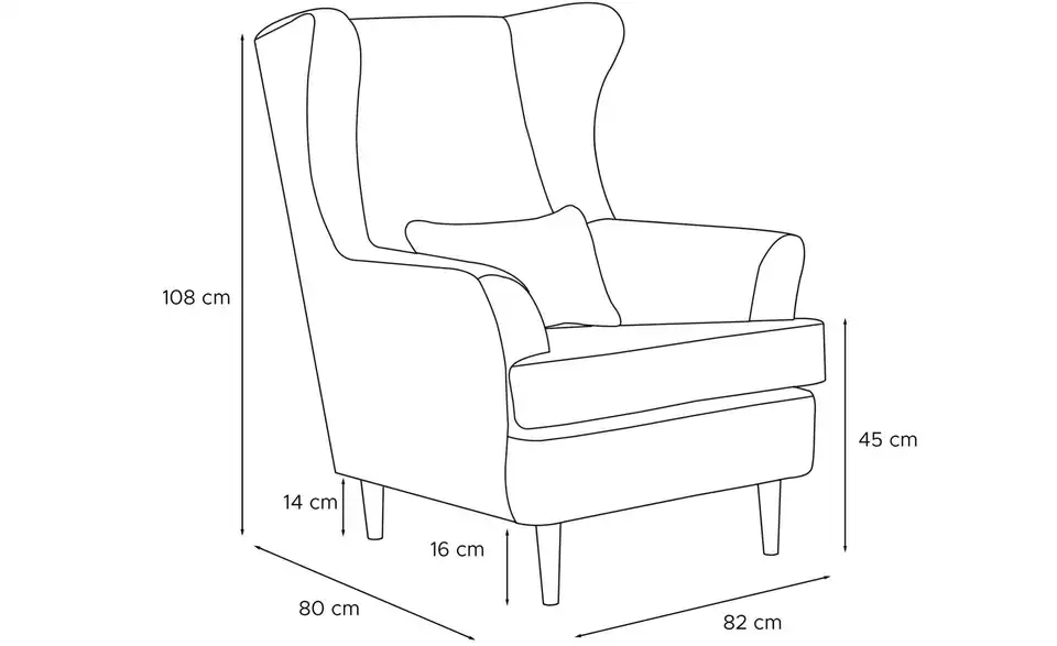 KONSIMO Ohrensessel Stralis, Bemaßung