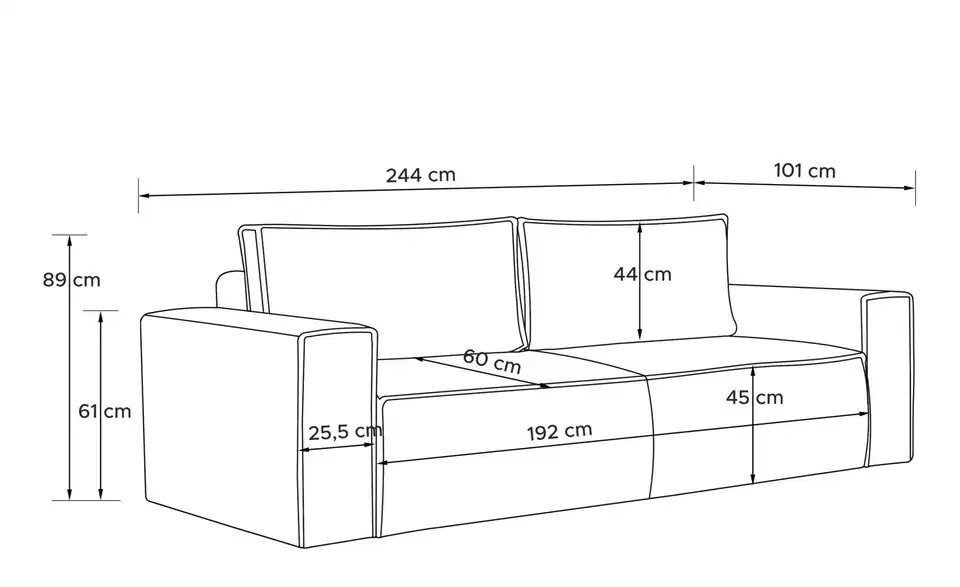 KONSIMO Einzelsofa Napi, Bemaßung