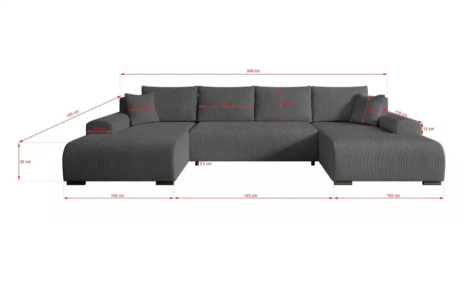 Wohnlandschaft Nelly, Bemaßung