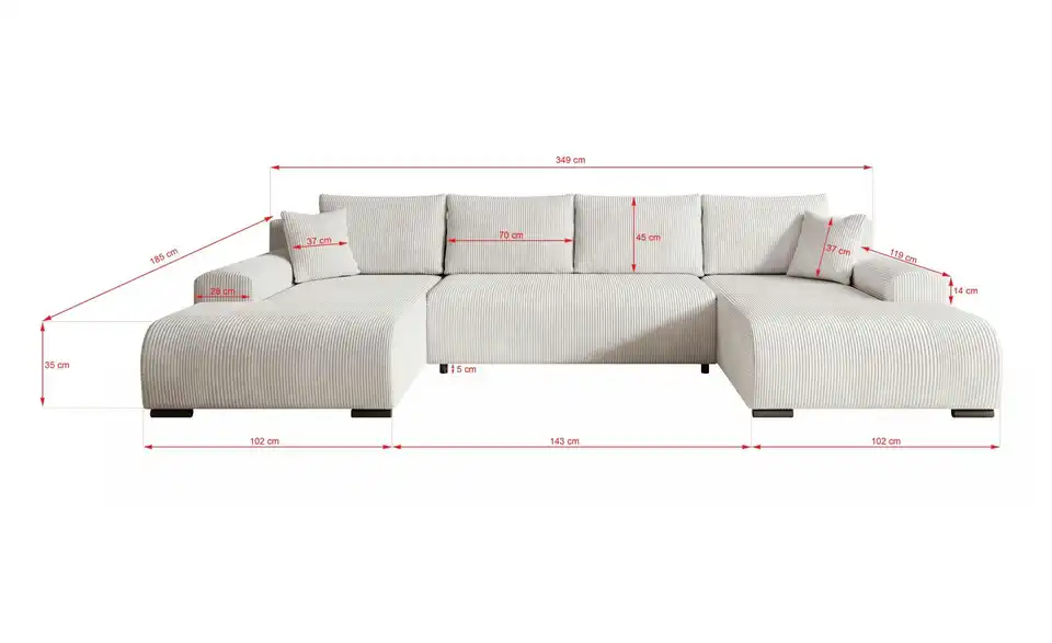 Wohnlandschaft Nelly, Bemaßung