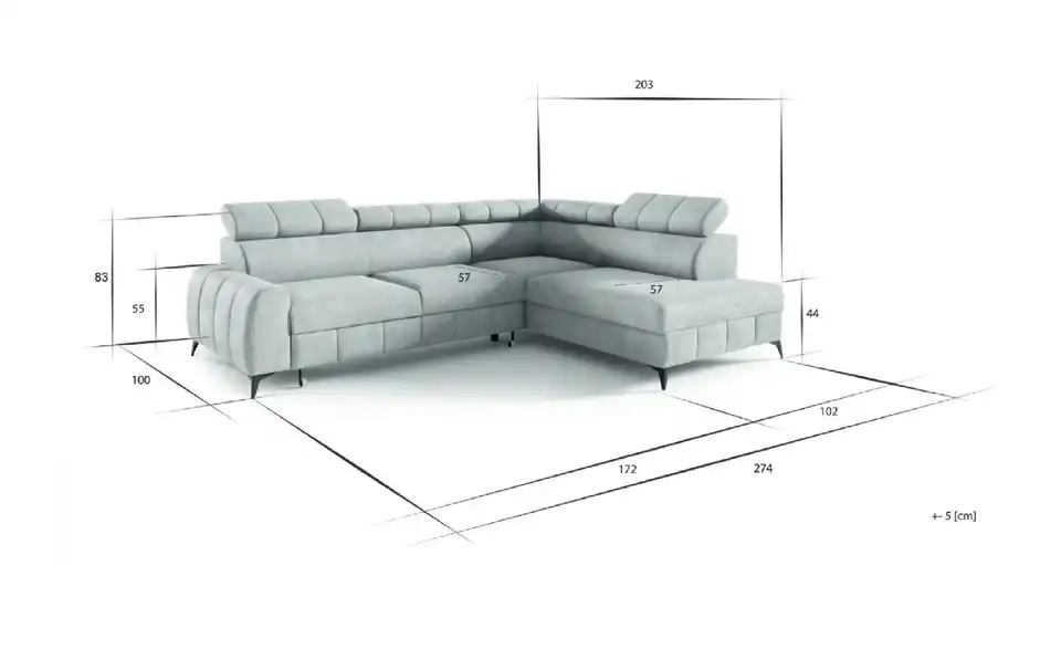 Ecksofa Lima mit Schlaffunktion, Bemaßung