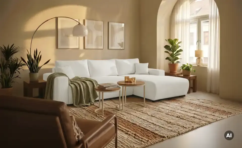 Ecksofa Nelly mit Schlaffunktion, in Wohnsituation