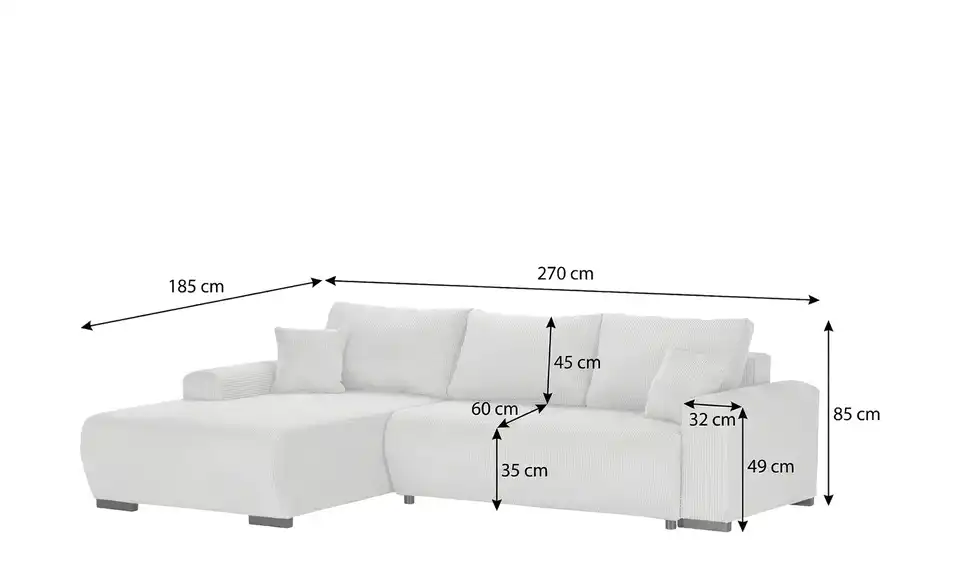 smart Ecksofa Nelly, Bemaßung