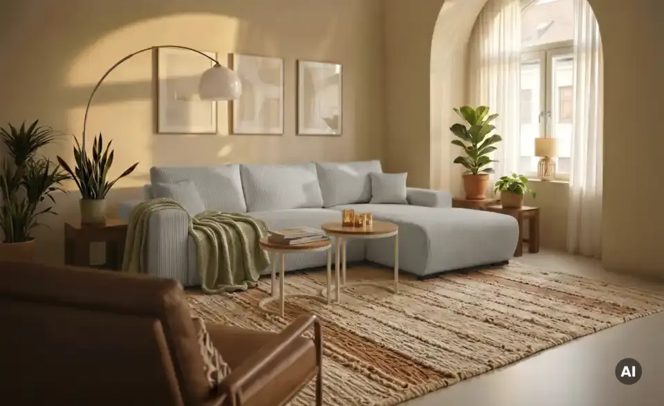 Ecksofa Nelly mit Schlaffunktion, in Wohnsituation