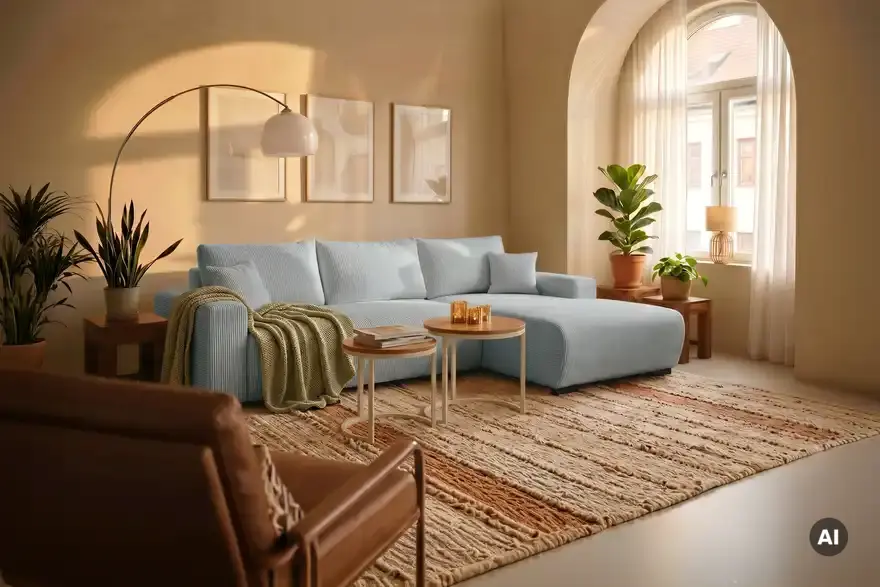 Ecksofa Nelly mit Schlaffunktion, in Wohnsituation