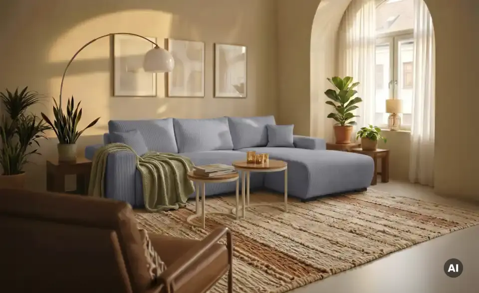 Ecksofa Nelly mit Schlaffunktion, in Wohnsituation