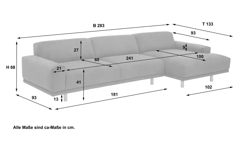 Max Winzer Ecksofa Penelope, Bemaßung