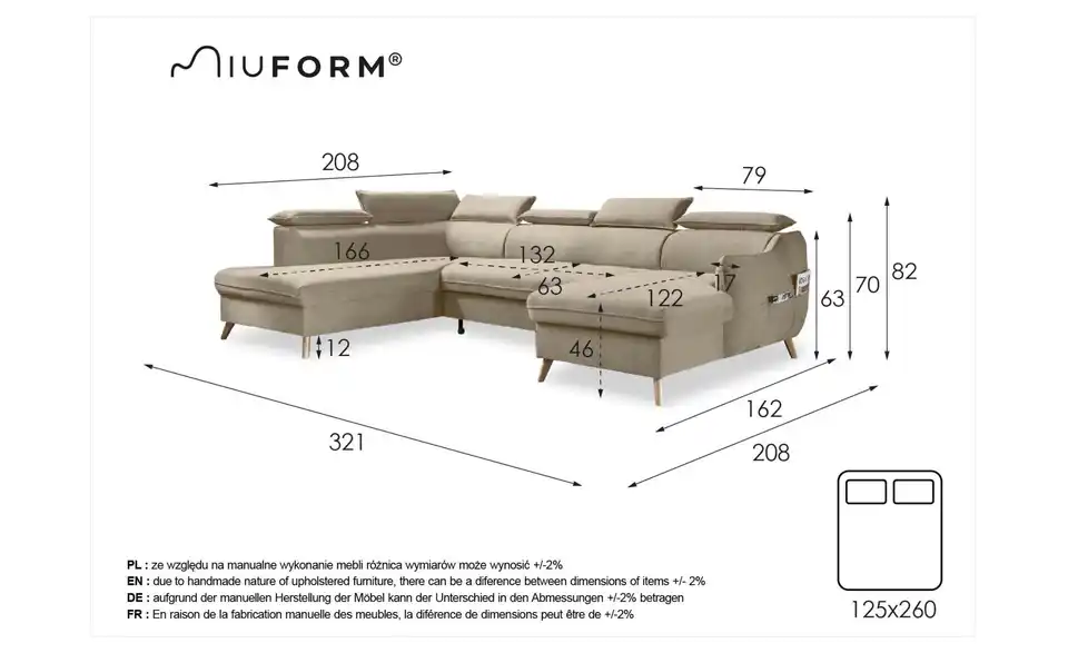 Miuform Wohnlandschaft Sweet Harmony, Bemaßung