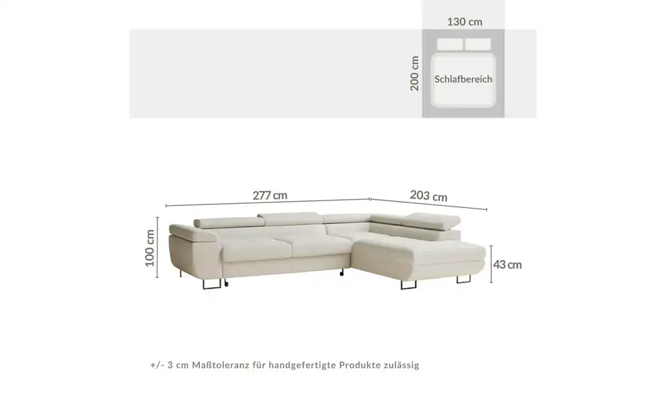 Ecksofa Concord, Bemaßung