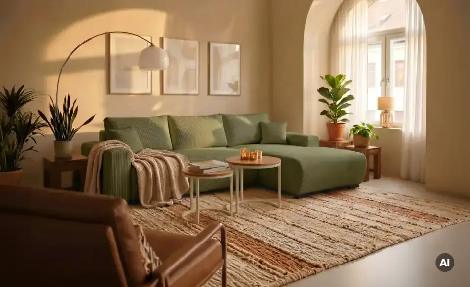 Ecksofa Nelly mit Schlaffunktion, in Wohnsituation