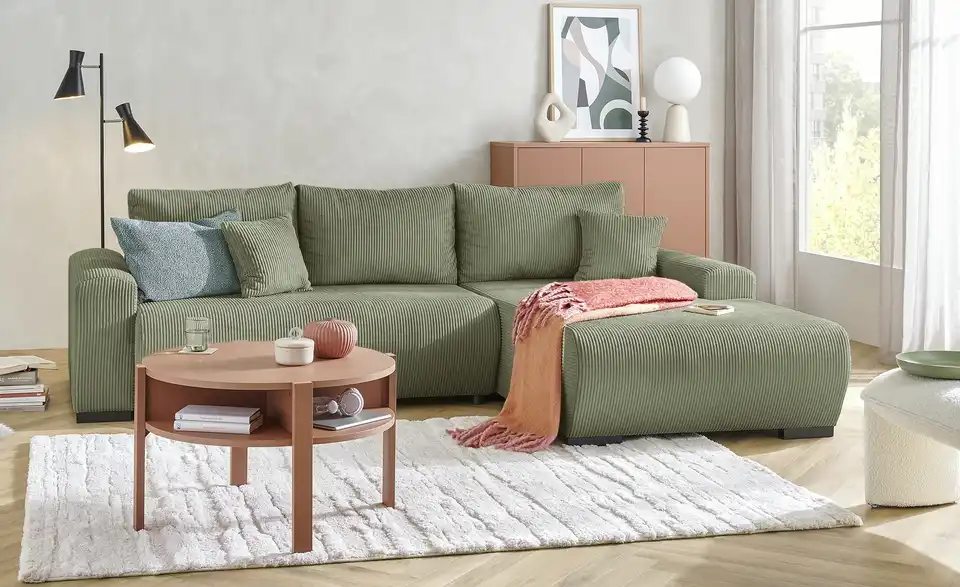Ecksofa Nelly mit Schlaffunktion, in Wohnsituation