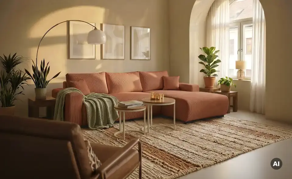 Ecksofa Nelly mit Schlaffunktion, in Wohnsituation